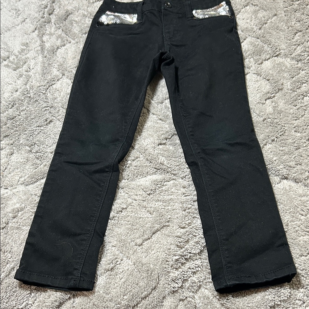 Little Girls Black Jeans with Sequin Pockets